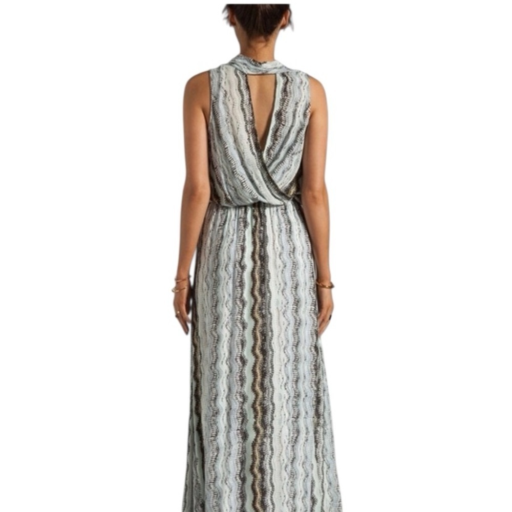 Anthropologie Ella Moss Sleeveless aqua brown chevron Maxi Dress Resortwear - Picture 3 of 13